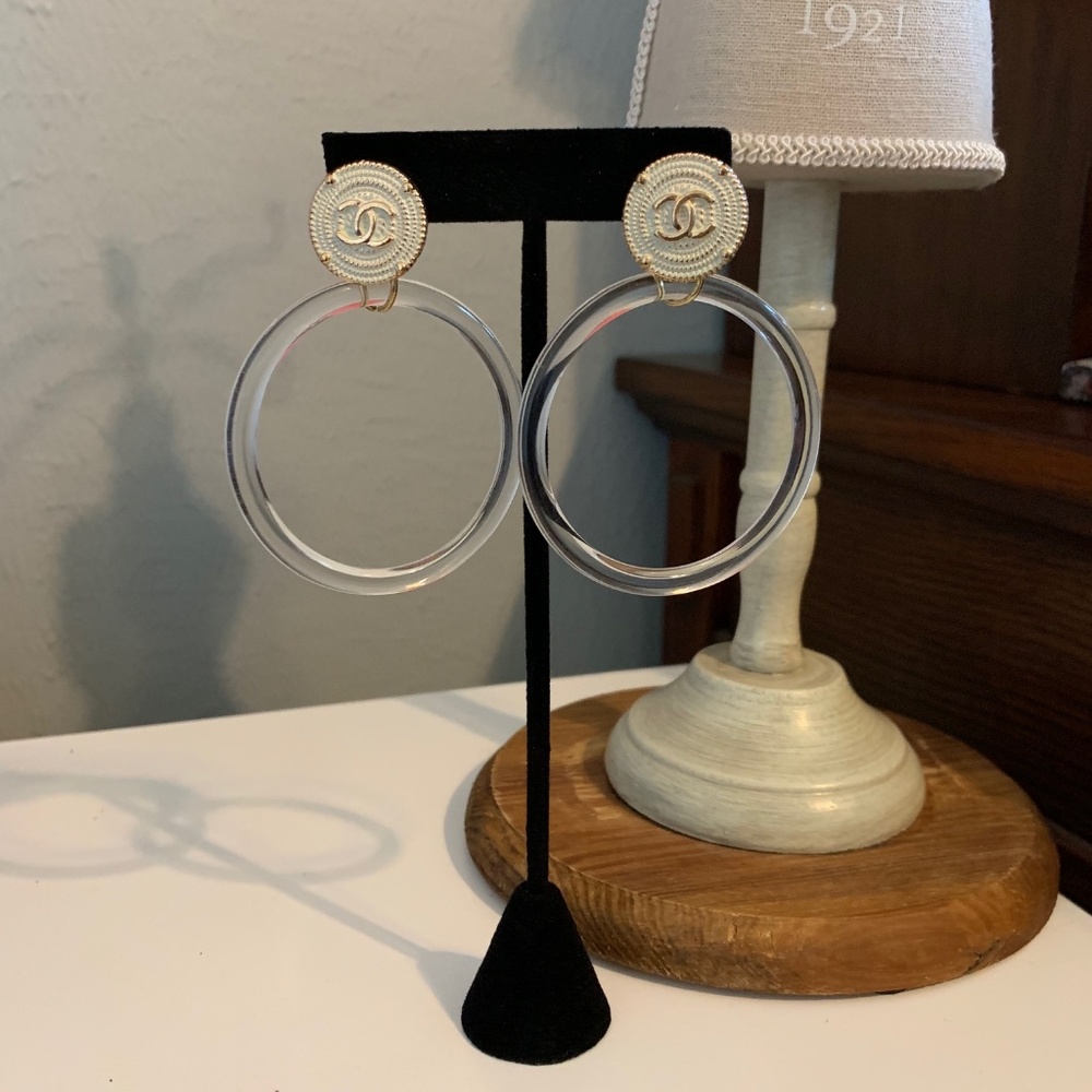 Authentic Chanel Button Hoop Earrings